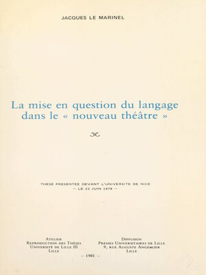 cover image of La mise en question du langage dans le « nouveau théâtre »